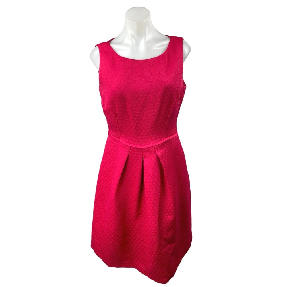 Arthur S. Levine Tahari Pink Red Sleeveless Pleated Zip Mini A-Line Dress Size 8